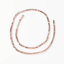 Rose Gold Plated Non-Magnetic Synthetic Hematite Beads Strands, Polygon, Faceted, Rose Gold Plated, 3x3x2mm, Hole: 1mm, about 198pcs/strand, 16.1 inch