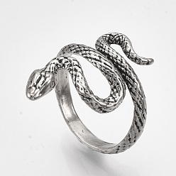 Antique Silver Alloy Cuff Finger Rings, Snake, Antique Silver, Size 8, 18mm