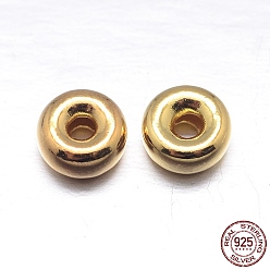 Real 18K Gold Plated Real 18K Gold Plated Flat Round 925 Sterling Silver Spacer Beads, Golden, 6x2.5mm, Hole: 2mm, about 82pcs/20g