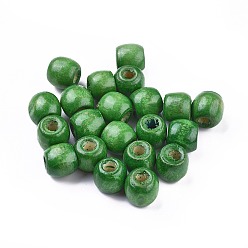 Green Dyed Natural Maple Wood Beads, Barrel, Lead Free, Green, 11x12mm, Hole: 3~5mm, about 1800pcs/1000g
