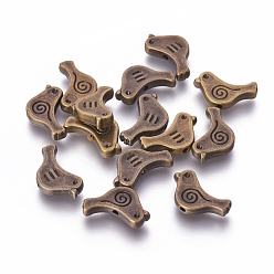 Antique Bronze Tibetan Style Alloy Beads, Bird, Cadmium Free & Nickel Free & Lead Free, Antique Bronze, 9x15x2.5mm, Hole: 1.5mm