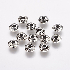 Antique Silver Tibetan Style Alloy Beads, Cadmium Free & Nickel Free & Lead Free, Rondelle, Antique Silver, 8x8x3.5mm, Hole: 2mm.