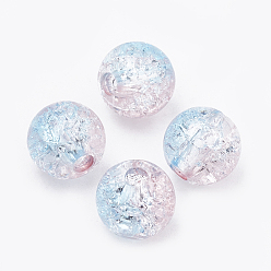 Light Cyan Acrylic Beads, Transparent Crackle Style, Two Tone Style, Round, Light Cyan, 8mm, Hole: 2mm, about 1840pcs/500g