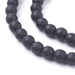 Black Synthetic Black Stone Beads Strands, Dyed, Faceted, Frosted, Round, Black, 6mm