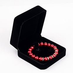 Black Square Velvet Bangle Bracelet Boxes, Displaying Bracelets, Black, 9x9x4cm, Bracelet Mould: 5.2x4.6cm