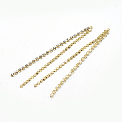 Real 18K Gold Plated Brass Chain Tassel Big Pendants, with Cubic Zirconia, Clear, Real 18K Gold Plated, 68~70x4x2mm, Hole: 1mm