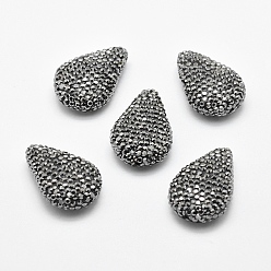 Hematite Handmade Polymer Clay Rhinestone Beads, teardrop, Hematite, 28~29x19x9mm, Hole: 1.5mm
