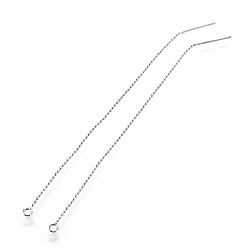 Platinum Brass Stud Earring Findings, with Loop, Bead Chains, Ear Thread, Platinum, 104x1mm, Hole: 1.8mm, Pin: 0.8mm
