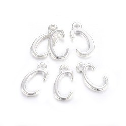 Letter C Silver Color Plated Alloy Letter Pendants, Rack Plating, Cadmium Free & Lead Free, Letter.C, 15x8x2mm, Hole: 1.5mm