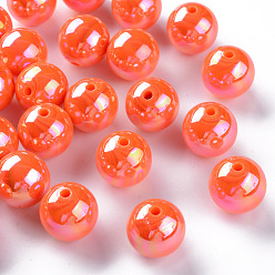 Rouge Orange Perles acryliques opaques, de couleur plaquée ab , ronde, rouge-orange, 20x19mm, Trou: 2~3mm, environ111 pcs / 500 g