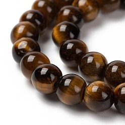 Dark Goldenrod Round Tiger Eye Beads Strands, Grade AB+, Dark Goldenrod, 6mm, Hole: 1mm, about 60pcs/strand
