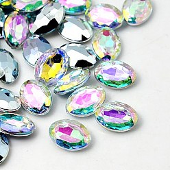 Clear AB Imitation Taiwan Acrylic Rhinestone Cabochons, Pointed Back & Faceted, Oval, AB Color, Clear AB, 18x13x5mm