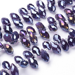 Dark Slate Blue Electroplate Glass Faceted Teardrop Beads Strands, Top Drilled Beads, AB Color Plated, Dark Slate Blue, 11.5~13x6mm, Hole: 1mm, about 92~95pcs/strand, 16.5 inch