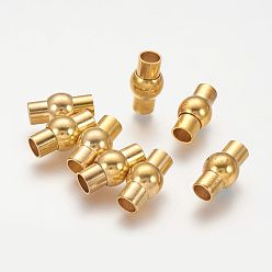 Golden Rack Plating Brass Magnetic Clasps with Glue-in Ends, Nickel Free, Oval, Real 18K Gold Plated, 15.5~17x9mm, Hole: 5mm