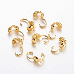 Golden Brass Bead Tips, Calotte Ends, Clamshell Knot Cover, Golden, 9x4mm, Hole: 1mm