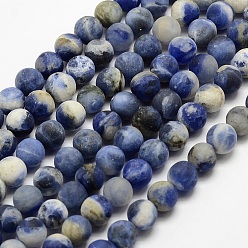 Sodalite Natural Sodalite Beads Strands, Frosted, Round, Dyed, 6mm, Hole: 1mm, about 60pcs/strand, 15.3 inch(39cm)