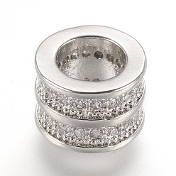 Plaqué Platine Véritable Micro cuivres ouvrent zircone cubique perles européennes, Perles avec un grand trou   , Platine plaqué, colonne, 8x6mm, Trou: 5mm