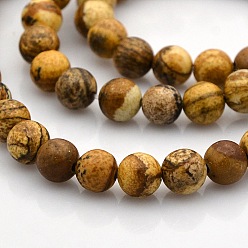 Picture Jasper Round Natural Picture Jasper Beads Strands, 6mm, Hole: 1mm, about 61pcs/strand, 15.7 inch