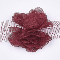 Dark Red Organza Flower Ribbon, Costume Accessories, For Party Wedding Decoration and Earring Making, Dark Red, 50~60mm, about 10yard/bundle