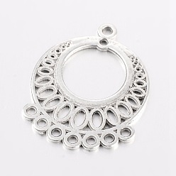 Antique Silver Tibetan Style Links, Lead Free and Cadmium Free, Flat Round, Antique Silver, about 37.5mm long, 29mm wide, 1mm thick, hole: 2.5mm
