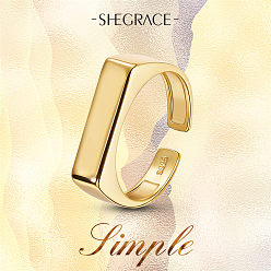 Золотой Кольца-манжеты shegrace 925 из стерлингового серебра, открытые кольца, с печатью 925, реальный 18 k позолоченный, Размер 7, 17 мм
