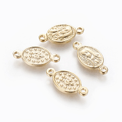 Golden 304 Stainless Steel Links connectors, Rosary Center Pieces, Oval with Virgin Mary , Golden, 16.5x7.5x1.5mm, Hole: 1.4mm