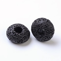 Black Lava Rock Gemstone European Beads, Large Hole Beads, No Metal Core, Rondelle, Black, 15~16.5x9~10mm, Hole: 5mm