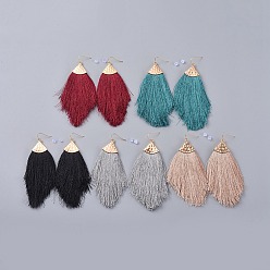 Mixed Color Polyester Tassel Dangle Earrings, with Brass Earring Hooks and Plastic Ear Nuts, Golden, Mixed Color, 114mm, Pin: 0.6mm