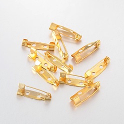 Golden Iron Brooch Findings, Back Bar Pins, Golden, 20mm long, 5mm wide, 5mm thick, hole: about 2mm