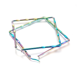 Rainbow Color 304 Stainless Steel Geometric Angular Hoop Earrings, Hypoallergenic Earrings, Rhombus, Rainbow Color, 75x73x2mm, Pin: 1x0.6mm