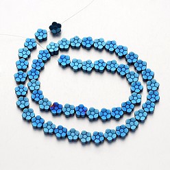 Mixed Color Electroplate Non-magnetic Synthetic Hematite Beads Strands, Flower, Mixed Color, 8x3mm, Hole: 1mm, about 54pcs/strand, 15.7 inch