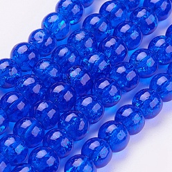 Синий Окрашенного распылением треск стеклянные бусы нити, круглые, синие, 6 мм, отверстие : 1.3~1.6 мм, около 133 шт / нитка, 31.4 дюйм