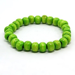 Lime Green Wood Beads Stretch Bracelets, Lime Green, 59mm