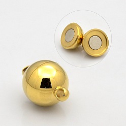 Golden Round 304 Stainless Steel Magnetic Clasps with Loops, Golden, 21x14mm, Hole: 2mm