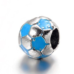 Темно-Голубой Европейские бусы из сплава / футбольного мяча с большим отверстием, античное серебро, глубокое синее небо, 9x8 мм, отверстие : 4.2 мм