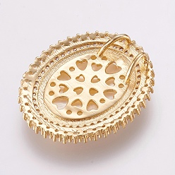 Real 18K Gold Plated Brass Micro Pave Cubic Zirconia Pendants, with Shell Carved Virgin, Long-Lasting Plated, Oval, Real 18K Gold Plated, 32x28x5mm, Hole: 2mm