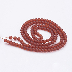 Tomato Transparent Glass Bead Strands, Frosted, Round, Tomato, 6mm, Hole: 1.3~1.6mm, about 140pcs/strand, 31.4 inch