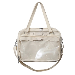 Blanc Antique Sacs à bandoulière en nylon, sacs à main femme rectangle, avec fermeture à glissière et fenêtres en pvc transparent, blanc antique, 26x36x8 cm