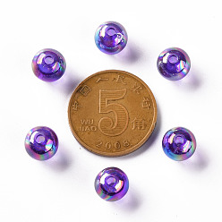 Blue Violet Transparent Acrylic Beads, AB Color Plated, Round, Blue Violet, 8x7mm, Hole: 2mm, about 1745pcs/500g