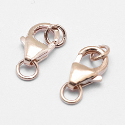 Rose Gold 925 Sterling Silver Lobster Claw Clasps, Electroplate, with Jump Rings, Rose Gold, 11mm, Hole: 2mm