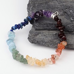 Mixed Stone Chakra Gemstone Bracelet Making, with Crystal Thread and Brass Findings, 55mm, Hole: 2mm