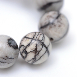 Камень Сетки Круглый натуральный черный шелковый камень / сетчатые нитки, 12~13 мм, отверстие : 1 мм, около 32 шт / нитка, 15.7 дюйм