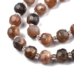 Sunstone Natural Black Sunstone Beads Strands, with Seed Beads, Faceted, Rondelle, 8x6mm, Hole: 1mm, about 20~22pcs/strand, 7.09 inch(18cm)
