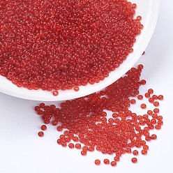 Red 12/0 Grade A Round Glass Seed Beads, Transparent Colours, Red, 12/0, 2x1.5mm, Hole: 0.8mm, about 30000pcs/bag