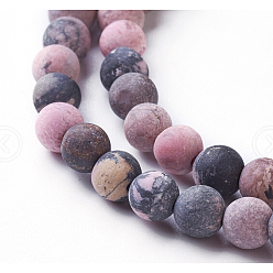 Rhodonite Frosted Natural Rhodonite Round Bead Strands, 4mm, Hole: 0.8mm, about 91pcs/strand, 15.3 inch(39cm)