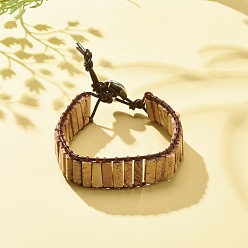 Пейзажный Джаспер Прямоугольный браслет из бисера из натуральной яшмы, плетеные украшения из драгоценных камней для женщин, 8-7/8 дюйм (22.5 см)