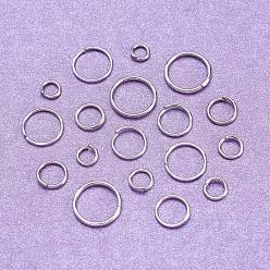 Platine 1600 anneaux de saut ouverts en fer, connecteurs métalliques pour la fabrication de bijoux et accessoires de porte-clés, sans nickel, platine, Jauge 18~21, 4~10x0.7~1mm, diamètre intérieur: 2.6~8 mm, environ 1600 pcs / boîte