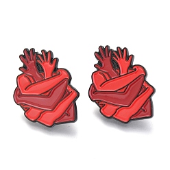 Red Creative Zinc Alloy Brooches, Enamel Lapel Pin, with Iron Butterfly Clutches or Rubber Clutches, Electrophoresis Black Color, Anatomical Heart Shape, Red, 30x20mm, Pin: 1mm
