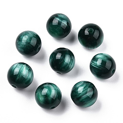 Vert Foncé Perles en résine, pierre d'imitation, ronde, vert foncé, 12mm, Trou: 2mm