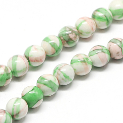 Light Green Dyed Round Synthetic Gemstone Ocean White Jade Beads Strands, Light Green, 10mm, Hole: 1mm, about 38pcs/strand, 15.5 inch